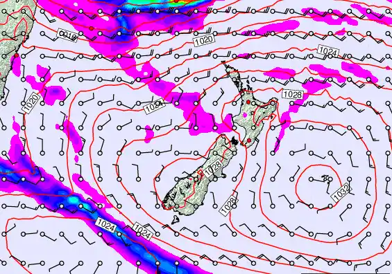 New Zealand forecast chart for Monday, March 23rd, 2026 at 6:00 PM