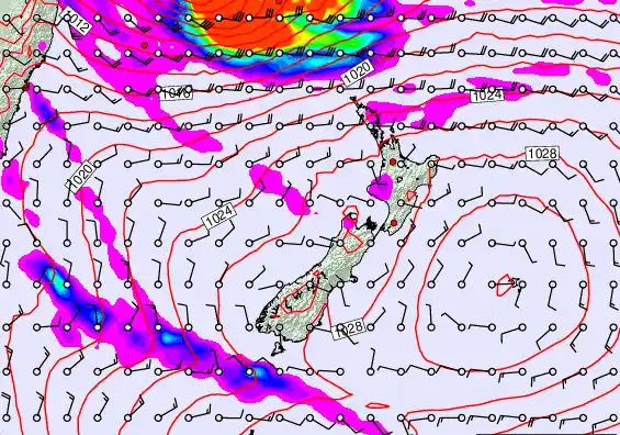 New Zealand forecast chart for Tuesday, March 24th, 2026 at 6:00 AM