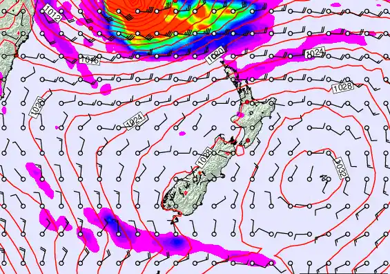 New Zealand forecast chart for Tuesday, March 24th, 2026 at 12:00 PM