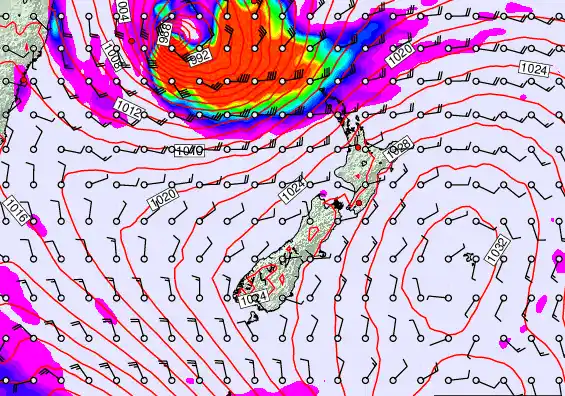 New Zealand forecast chart for Wednesday, March 25th, 2026 at 12:00 AM