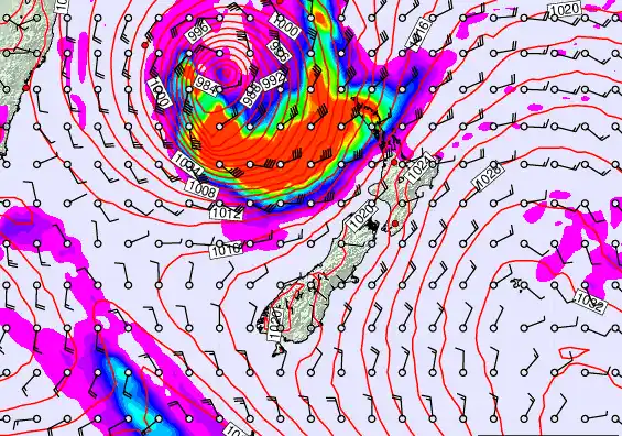 New Zealand forecast chart for Wednesday, March 25th, 2026 at 12:00 PM