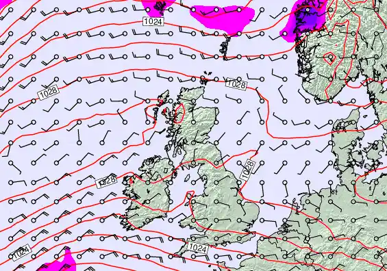 United Kingdom forecast chart for Thursday, March 19th, 2026 at 12:00 AM