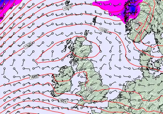 United Kingdom forecast chart for Thursday, March 19th, 2026 at 6:00 AM