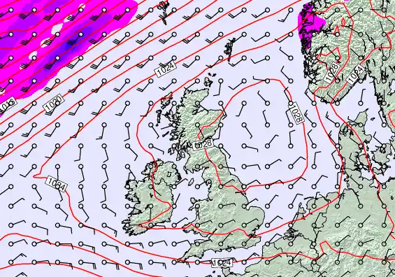 United Kingdom forecast chart for Thursday, March 19th, 2026 at 6:00 PM