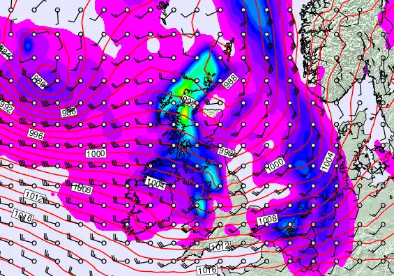 United Kingdom forecast chart for Wednesday, March 25th, 2026 at 12:00 PM