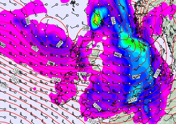 United Kingdom forecast chart for Wednesday, March 25th, 2026 at 6:00 PM