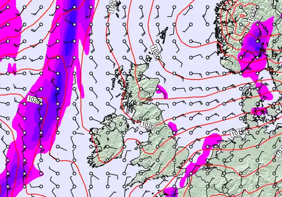 United Kingdom forecast chart for Saturday, March 28th, 2026 at 12:00 AM