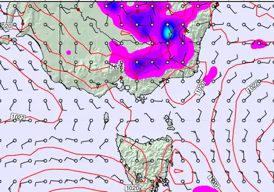 Victoria & Tasmania forecast chart for Wednesday, March 18th, 2026 at 12:00 PM