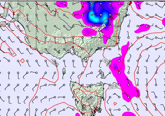 Victoria & Tasmania forecast chart for Wednesday, March 18th, 2026 at 6:00 PM