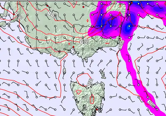 Victoria & Tasmania forecast chart for Thursday, March 19th, 2026 at 12:00 PM