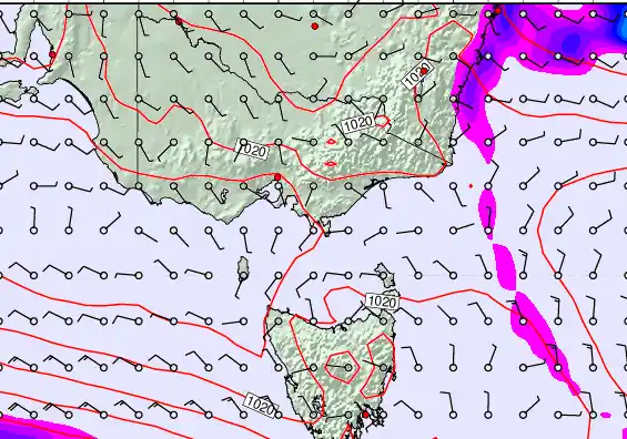Victoria & Tasmania forecast chart for Friday, March 20th, 2026 at 12:00 AM