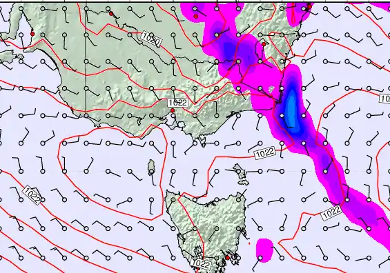 Victoria & Tasmania forecast chart for Saturday, March 21st, 2026 at 12:00 AM