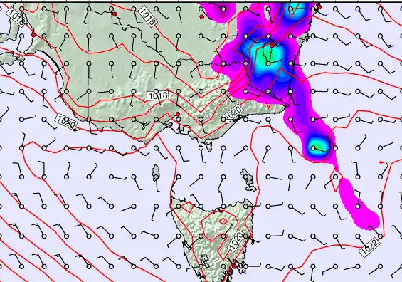 Victoria & Tasmania forecast chart for Saturday, March 21st, 2026 at 6:00 AM