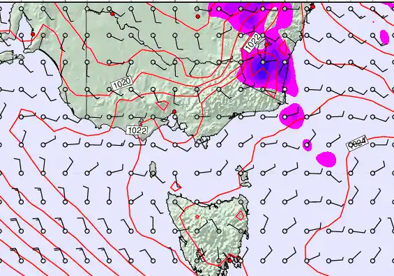 Victoria & Tasmania forecast chart for Saturday, March 21st, 2026 at 12:00 PM