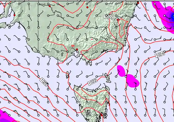 Victoria & Tasmania forecast chart for Sunday, March 22nd, 2026 at 12:00 AM