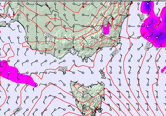 Victoria & Tasmania forecast chart for Sunday, March 22nd, 2026 at 12:00 PM