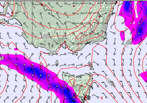 Victoria & Tasmania forecast chart for Sunday, March 22nd, 2026 at 6:00 PM