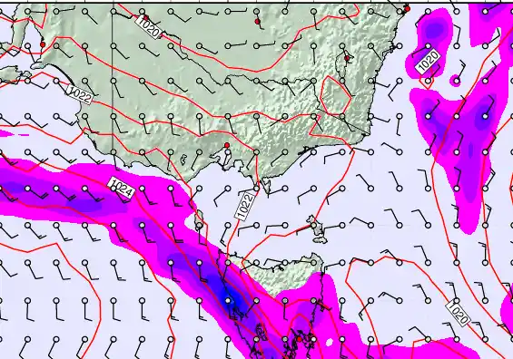 Victoria & Tasmania forecast chart for Monday, March 23rd, 2026 at 12:00 AM