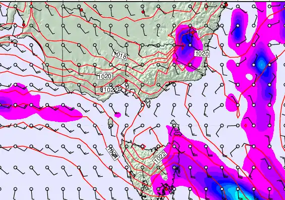 Victoria & Tasmania forecast chart for Monday, March 23rd, 2026 at 6:00 AM