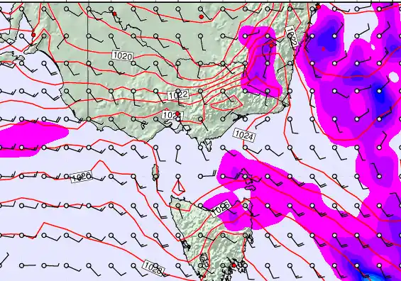 Victoria & Tasmania forecast chart for Monday, March 23rd, 2026 at 12:00 PM