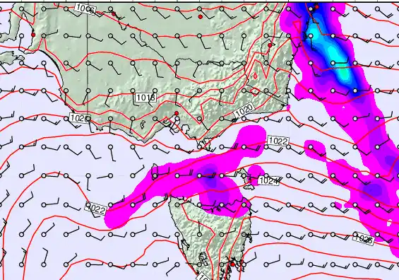 Victoria & Tasmania forecast chart for Tuesday, March 24th, 2026 at 6:00 AM