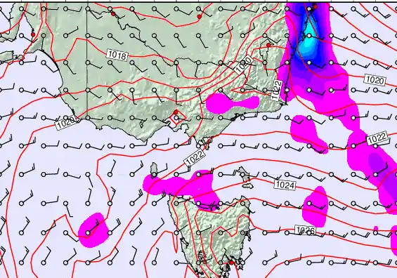Victoria & Tasmania forecast chart for Tuesday, March 24th, 2026 at 12:00 PM