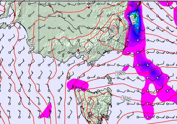 Victoria & Tasmania forecast chart for Tuesday, March 24th, 2026 at 6:00 PM