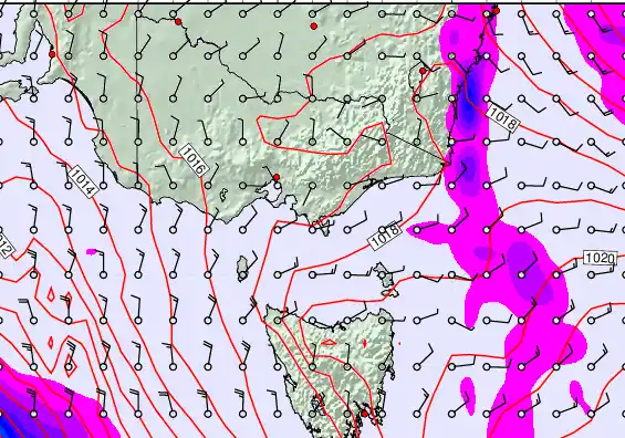 Victoria & Tasmania forecast chart for Wednesday, March 25th, 2026 at 12:00 AM