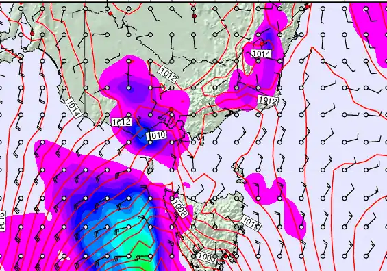 Victoria & Tasmania forecast chart for Wednesday, March 25th, 2026 at 12:00 PM