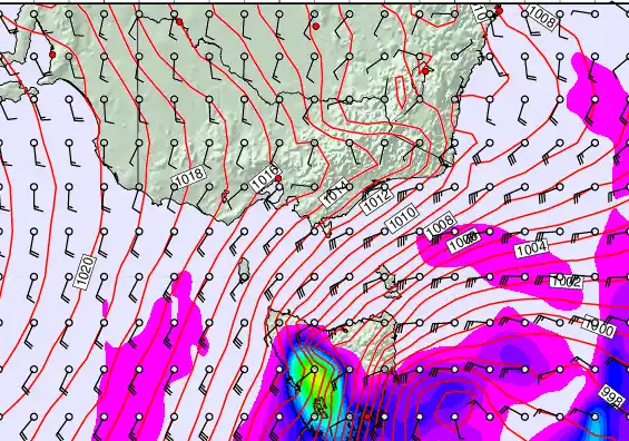 Victoria & Tasmania forecast chart for Thursday, March 26th, 2026 at 12:00 PM