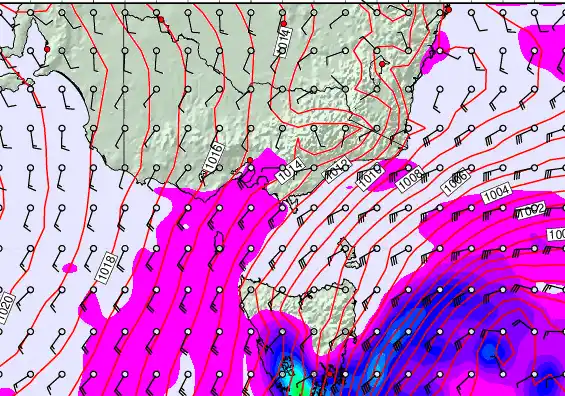Victoria & Tasmania forecast chart for Thursday, March 26th, 2026 at 6:00 PM