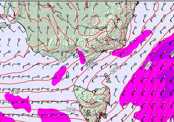 Victoria & Tasmania forecast chart for Friday, March 27th, 2026 at 6:00 PM