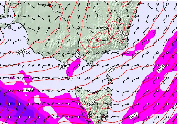 Victoria & Tasmania forecast chart for Saturday, March 28th, 2026 at 12:00 AM