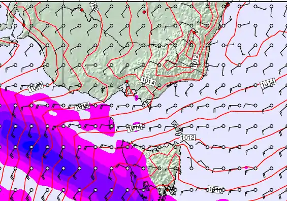 Victoria & Tasmania forecast chart for Saturday, March 28th, 2026 at 6:00 AM