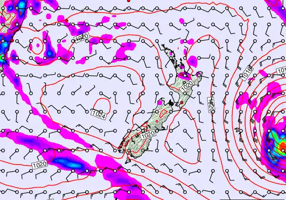 New Zealand forecast chart for Saturday, March 21st, 2026 at 6:00 AM