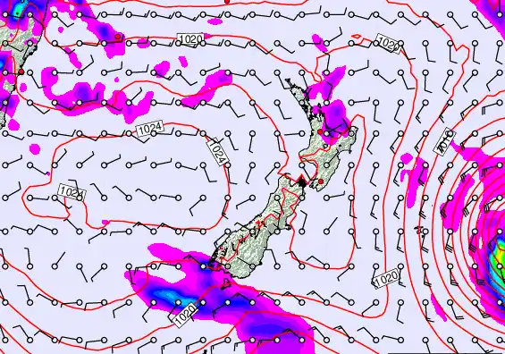 New Zealand forecast chart for Saturday, March 21st, 2026 at 12:00 PM