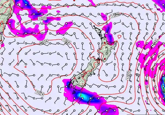 New Zealand forecast chart for Saturday, March 21st, 2026 at 6:00 PM