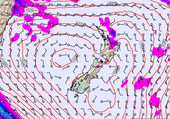 New Zealand forecast chart for Sunday, March 22nd, 2026 at 12:00 PM