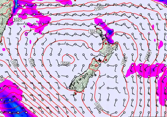 New Zealand forecast chart for Sunday, March 22nd, 2026 at 6:00 PM
