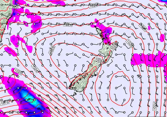 New Zealand forecast chart for Monday, March 23rd, 2026 at 12:00 AM
