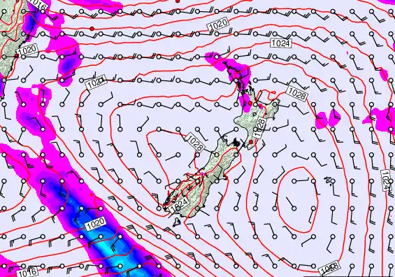 New Zealand forecast chart for Monday, March 23rd, 2026 at 6:00 AM
