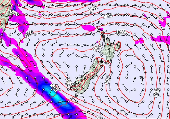 New Zealand forecast chart for Monday, March 23rd, 2026 at 12:00 PM