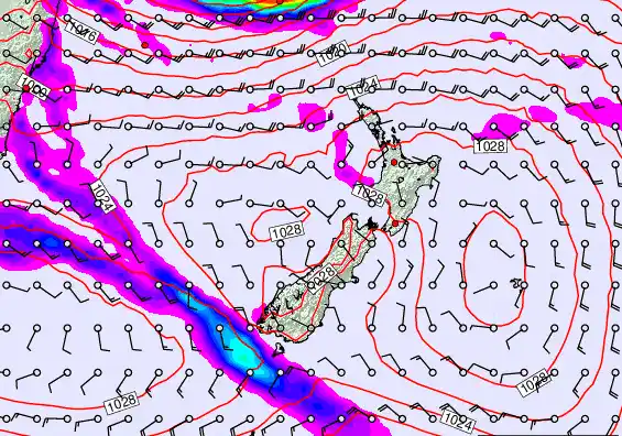 New Zealand forecast chart for Monday, March 23rd, 2026 at 6:00 PM