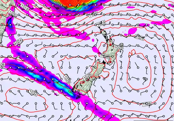 New Zealand forecast chart for Tuesday, March 24th, 2026 at 12:00 AM