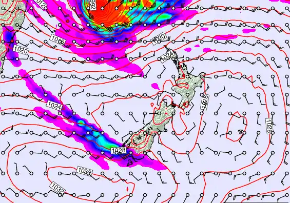 New Zealand forecast chart for Tuesday, March 24th, 2026 at 6:00 AM