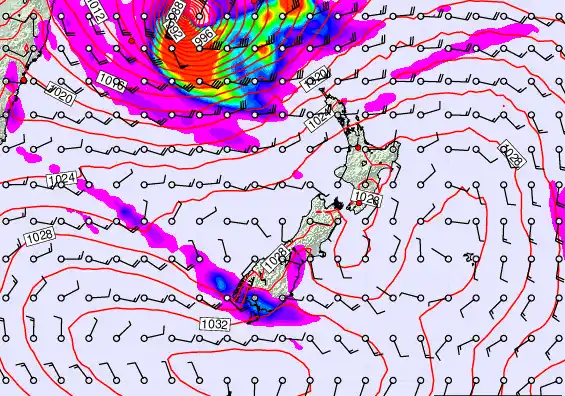 New Zealand forecast chart for Tuesday, March 24th, 2026 at 12:00 PM