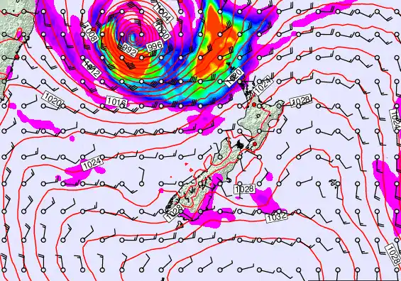 New Zealand forecast chart for Wednesday, March 25th, 2026 at 12:00 AM