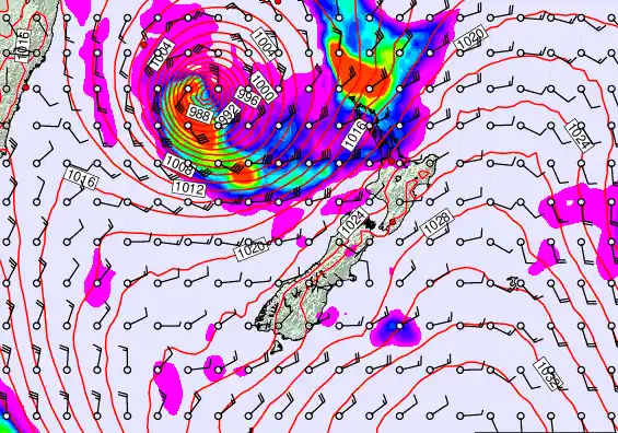 New Zealand forecast chart for Wednesday, March 25th, 2026 at 12:00 PM