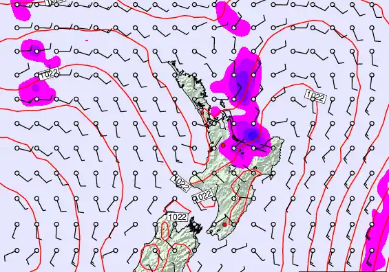 North Island forecast chart for Saturday, March 21st, 2026 at 12:00 PM