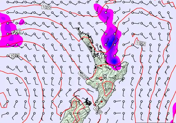 North Island forecast chart for Saturday, March 21st, 2026 at 6:00 PM